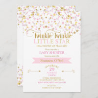 Twinkle Little Star Baby Shower Pink Gold Invitation