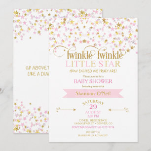 Twinkle Little Star Baby Shower Pink Gold Invitation