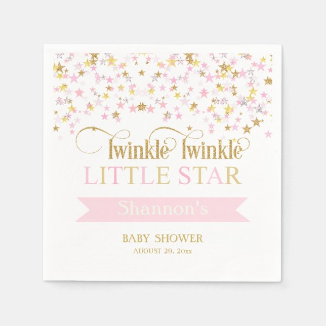 Twinkle Little Star Baby Shower Pink Gold Napkins (Front)