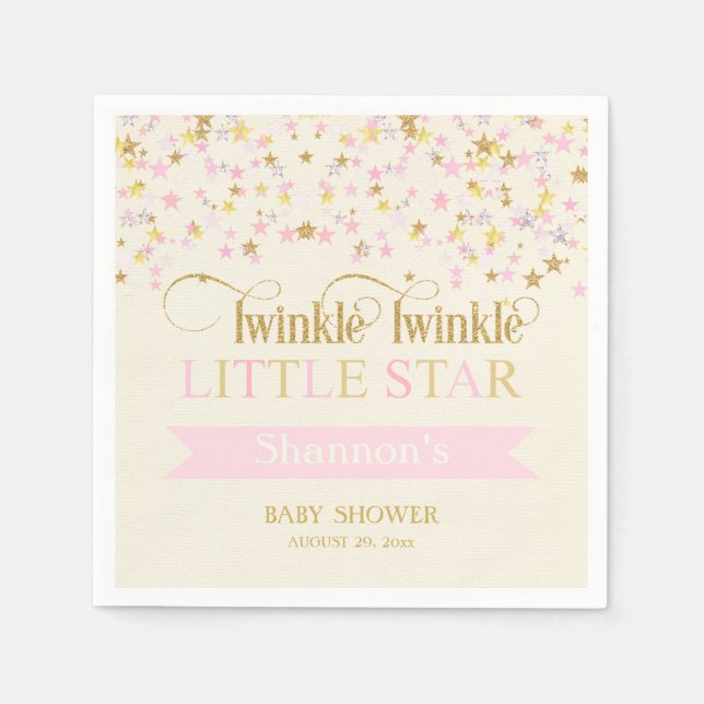 Twinkle Little Star Baby Shower Pink Gold Paper Napkins (Front)