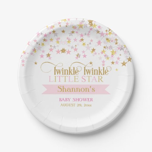 Twinkle Little Star Baby Shower Pink Gold Paper Plates