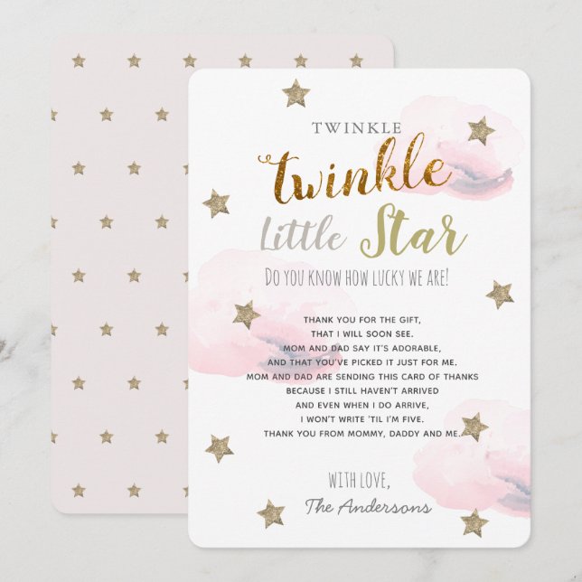 Twinkle Little Star Baby Shower Pink Thank You Invitation (Front/Back)