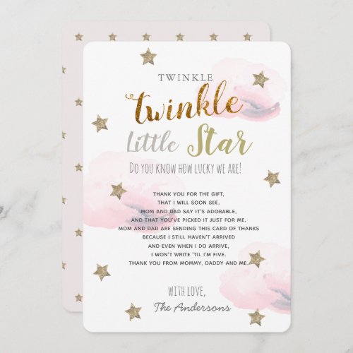 Twinkle Little Star Baby Shower Pink Thank You Invitation