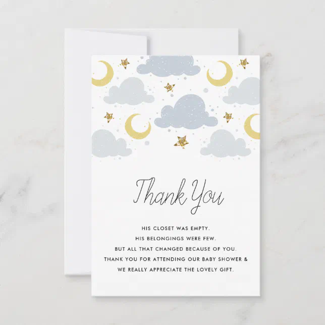 Twinkle little star baby shower thank you card | Zazzle