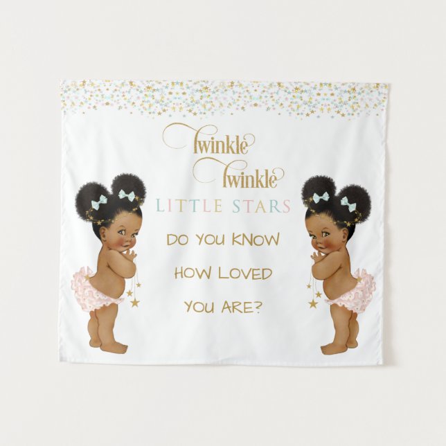 Twinkle Little Star Baby Twin Girls Ethnic Tapestry (Front (Horizontal))