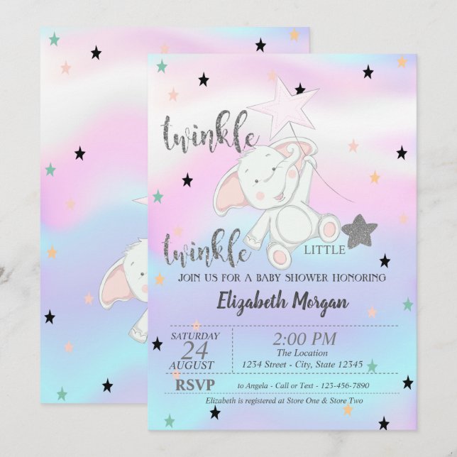 Twinkle Little Star,Bear Holographic Baby Shower Invitation (Front/Back)