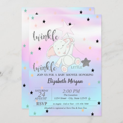 Twinkle Little StarBear Holographic Baby Shower Invitation