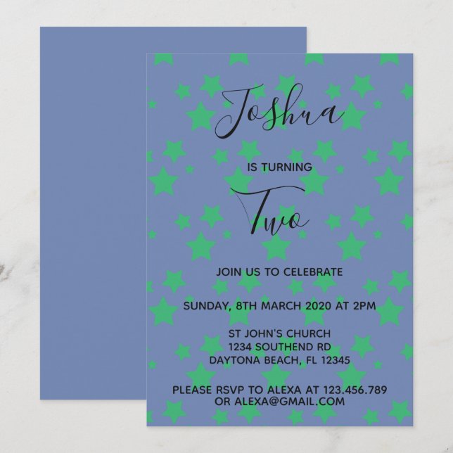 Twinkle Little Star birthday invitation Green (Front/Back)