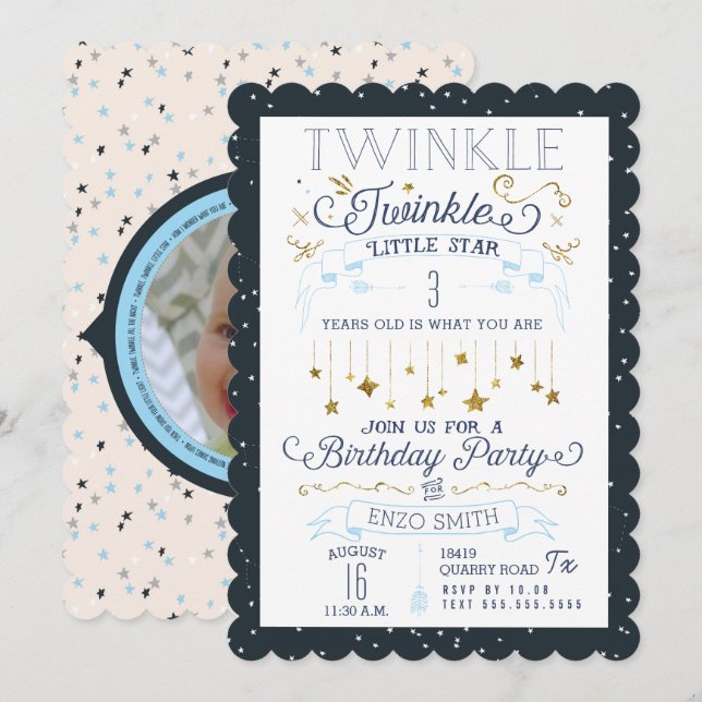Twinkle Little Star Birthday Party Invitations (Front/Back)