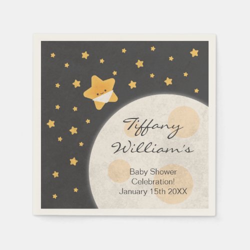 Twinkle Little Star Black and Yellow Baby Shower Napkins