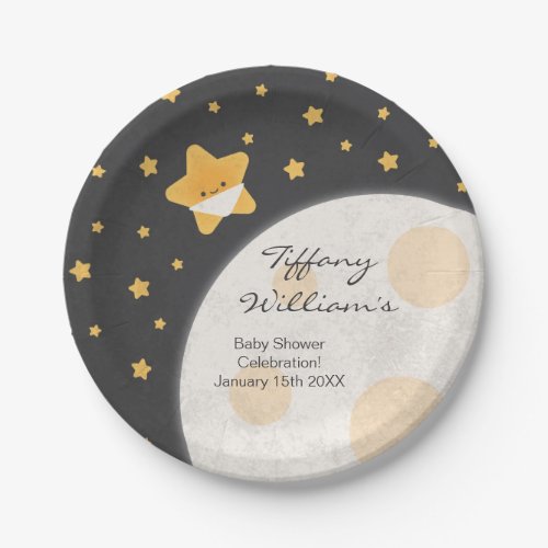 Twinkle Little Star Black and Yellow Baby Shower Paper Plates