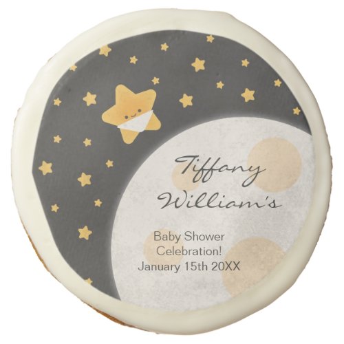 Twinkle Little Star Black and Yellow Baby Shower Sugar Cookie