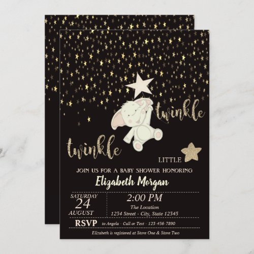 Twinkle Little Star BlackGold Bear Baby Shower Invitation