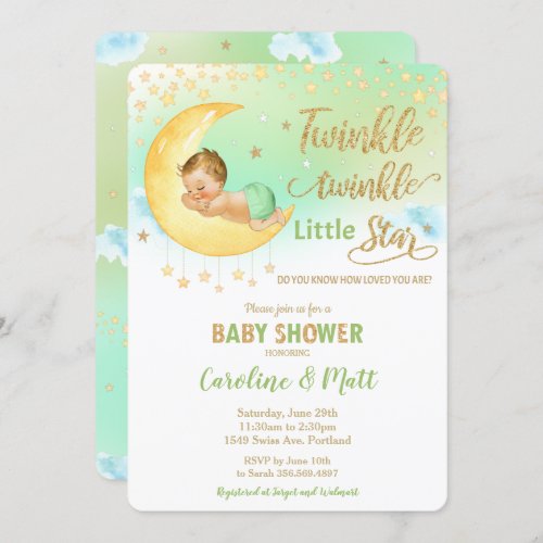 Twinkle Little Star Blonde Baby Shower Neutral Invitation