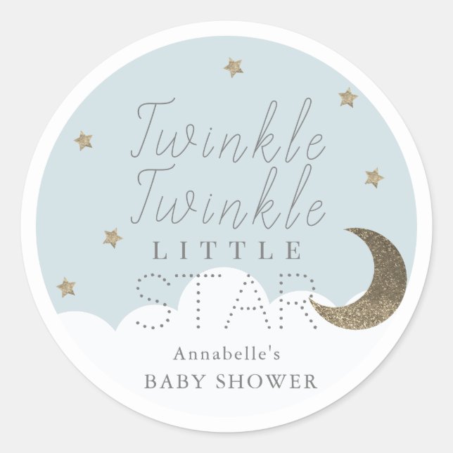 Twinkle Little Star Blue Baby Shower Classic Round Sticker (Front)