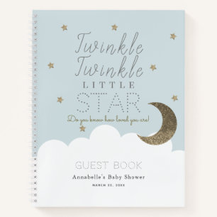 Twinkle Little Star Blue Baby Shower Guest Book