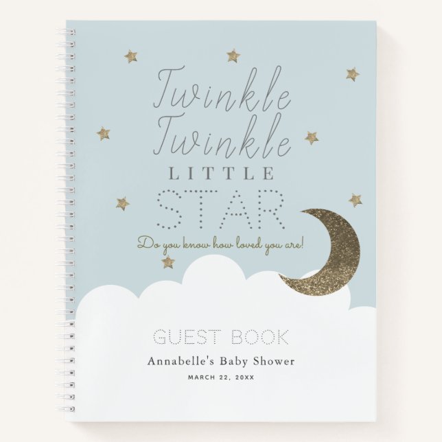 Twinkle Little Star Blue Baby Shower Guest Book (Front)