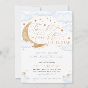 Twinkle Little Star Blue Baby Shower Invitation | Zazzle