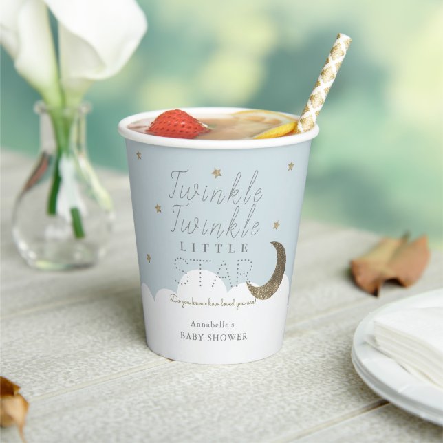Twinkle Little Star Blue Baby Shower Paper Cups (Insitu)