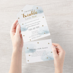 Twinkle Little Star Blue Book Baby Shower All In One Invitation