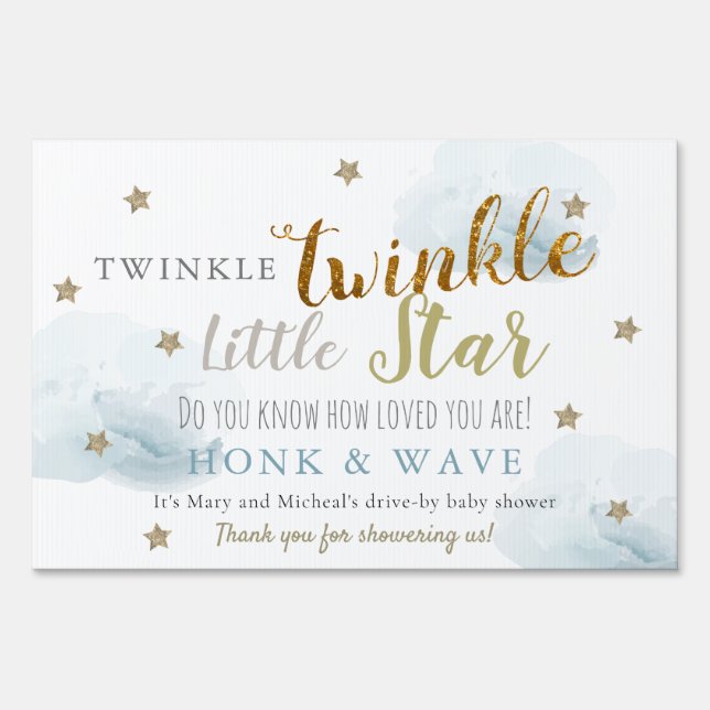 Twinkle Little Star Blue Boy Drive-by Baby Shower Sign (Front)