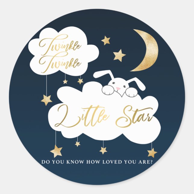 Twinkle Little Star Blue Bunny Baby Shower Favor Classic Round Sticker (Front)