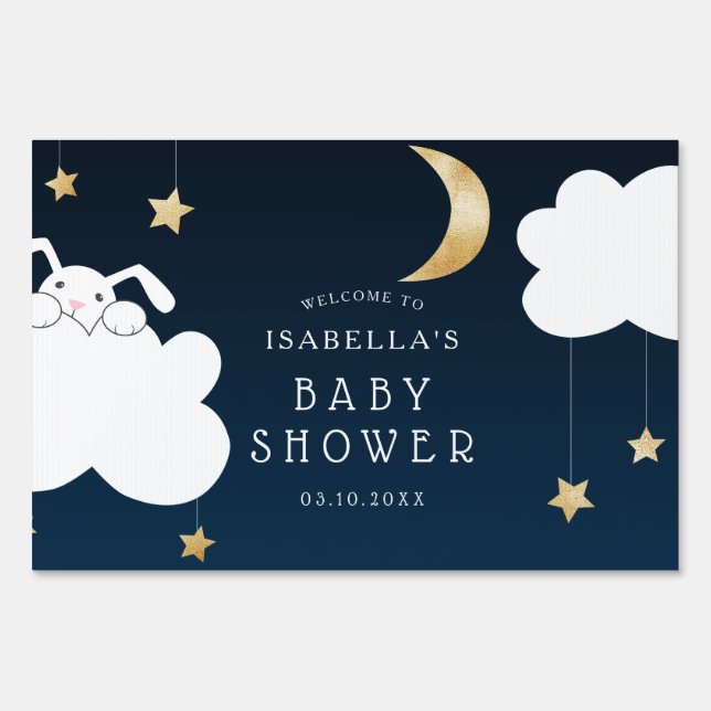 Twinkle Little Star Blue Bunny Baby Shower Sign (Front)