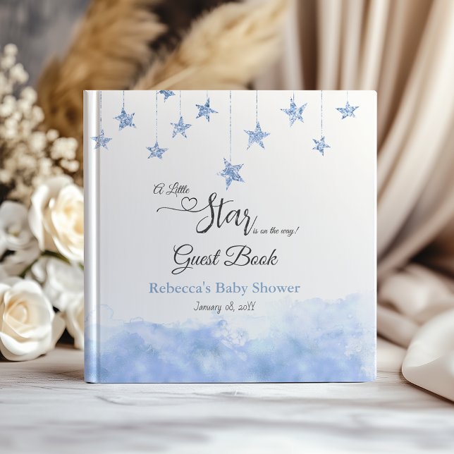 Twinkle Little Star Blue Clouds Boy Baby Shower Guest Book (Creator Uploaded)