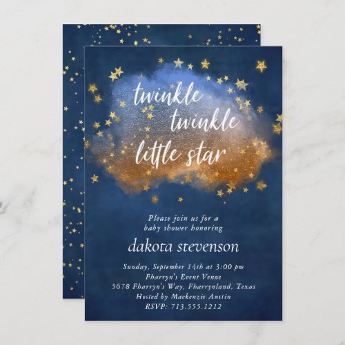 Twinkle Little Star  Blue Copper Gold Baby Shower Invitation