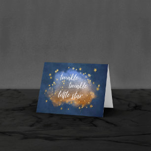 Twinkle Little Star Blue Copper Gold Baby Shower Letterpress Thank You Card