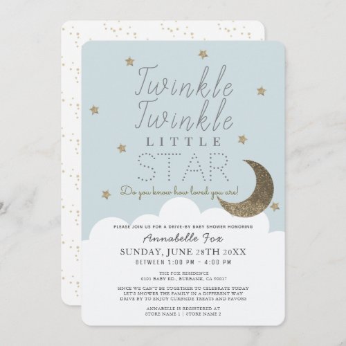Twinkle Little Star Blue Drive_by Baby Shower Invitation
