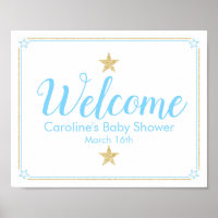 Twinkle Little Star Blue Gold Baby Shower Welcome Poster