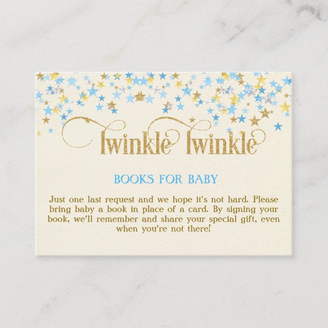 Twinkle Little Star Blue Gold Book Request Card (Front)