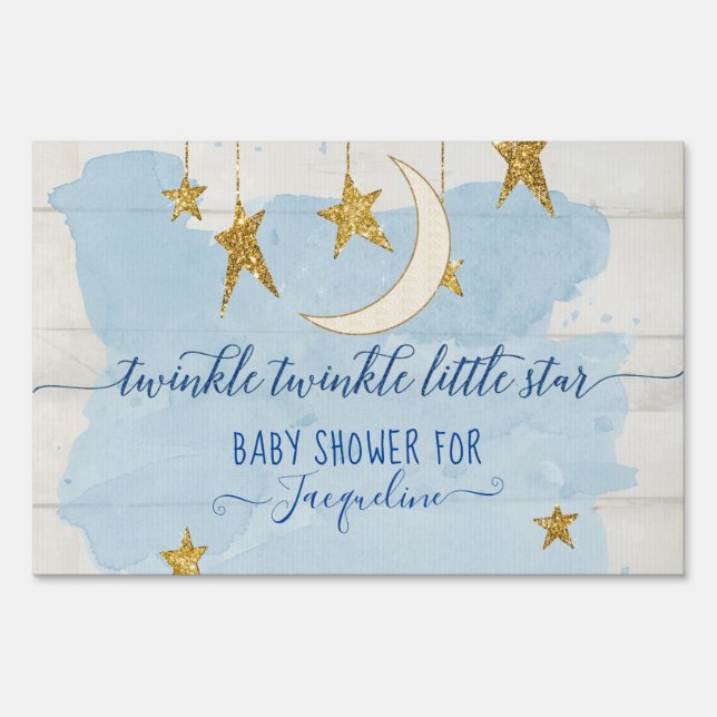 Twinkle Little Star Blue Gold Boy Baby Shower Sign (Front)