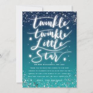 Twinkle Little Star Blue Ombre Baby Shower Thank You Card