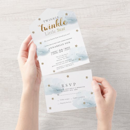 Twinkle Little Star Blue RSVP Baby Shower All In One Invitation