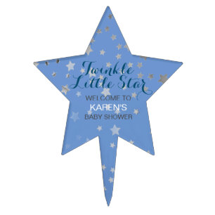 Twinkle Little Star Blue Silver Stars Baby Shower Cake Topper