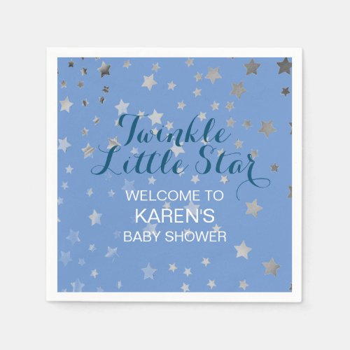 Twinkle Little Star Blue Silver Stars Baby Shower Napkins