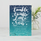 Twinkle Little Star Blue Teal Baby Shower Invitation (Standing Front)