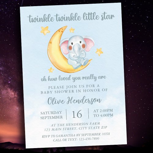 Twinkle Little Star Blue Watercolor Baby Shower Invitation