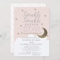 Twinkle Little Star Blush Pink Baby Shower by Mail Invitation