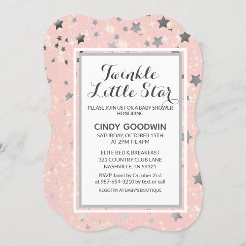 Twinkle Little Star Blush Pink Girls Baby Shower Invitation