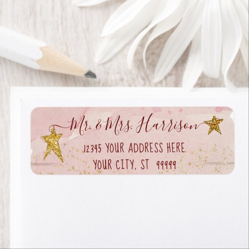 Twinkle Little Star Blush Pink Gold Return Address Label