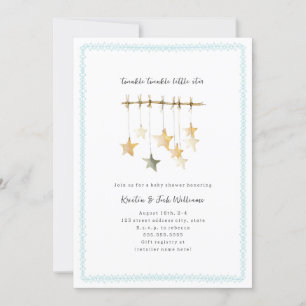 Twinkle Little Star Boho Blue Boy Baby Shower Invitation