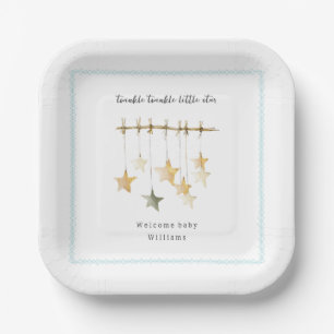 Twinkle Little Star Boho Blue Boy Baby Shower Paper Plates