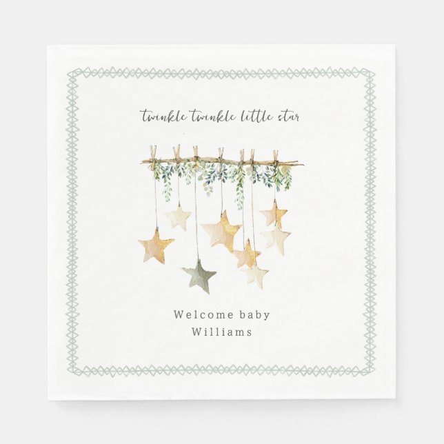 Twinkle Little Star Boho Botanical Baby Shower Napkins (Front)