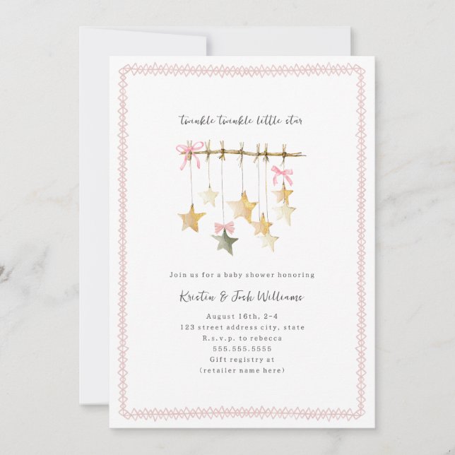 Twinkle Little Star Boho Bows Baby Shower Invitation (Front)