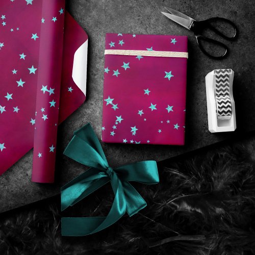 Twinkle Little Star  Bold Magenta Pink Mint Green Wrapping Paper