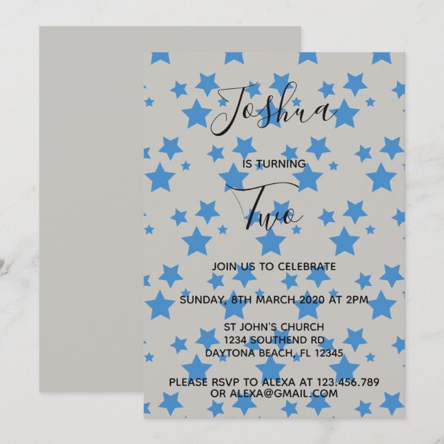 Twinkle Little Star Boy birthday invitation Blue (Front/Back)