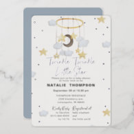 Twinkle Little Star Boy Blue Baby Shower Silver Foil Invitation